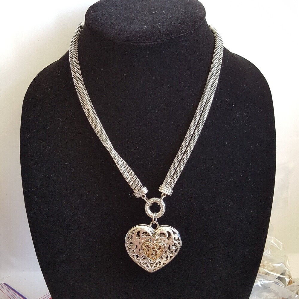 BIJOUX TERNER Silver Heart Necklace: Dual Mesh Tubes